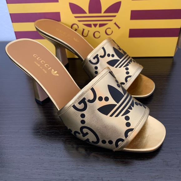 WOMEN'S GUCCI X ADIDAS NAPPA LEATHER MULE, HEEL, SANDAL, SLIDE SIZE 7 US/ 37 IT - Picture 5 of 11